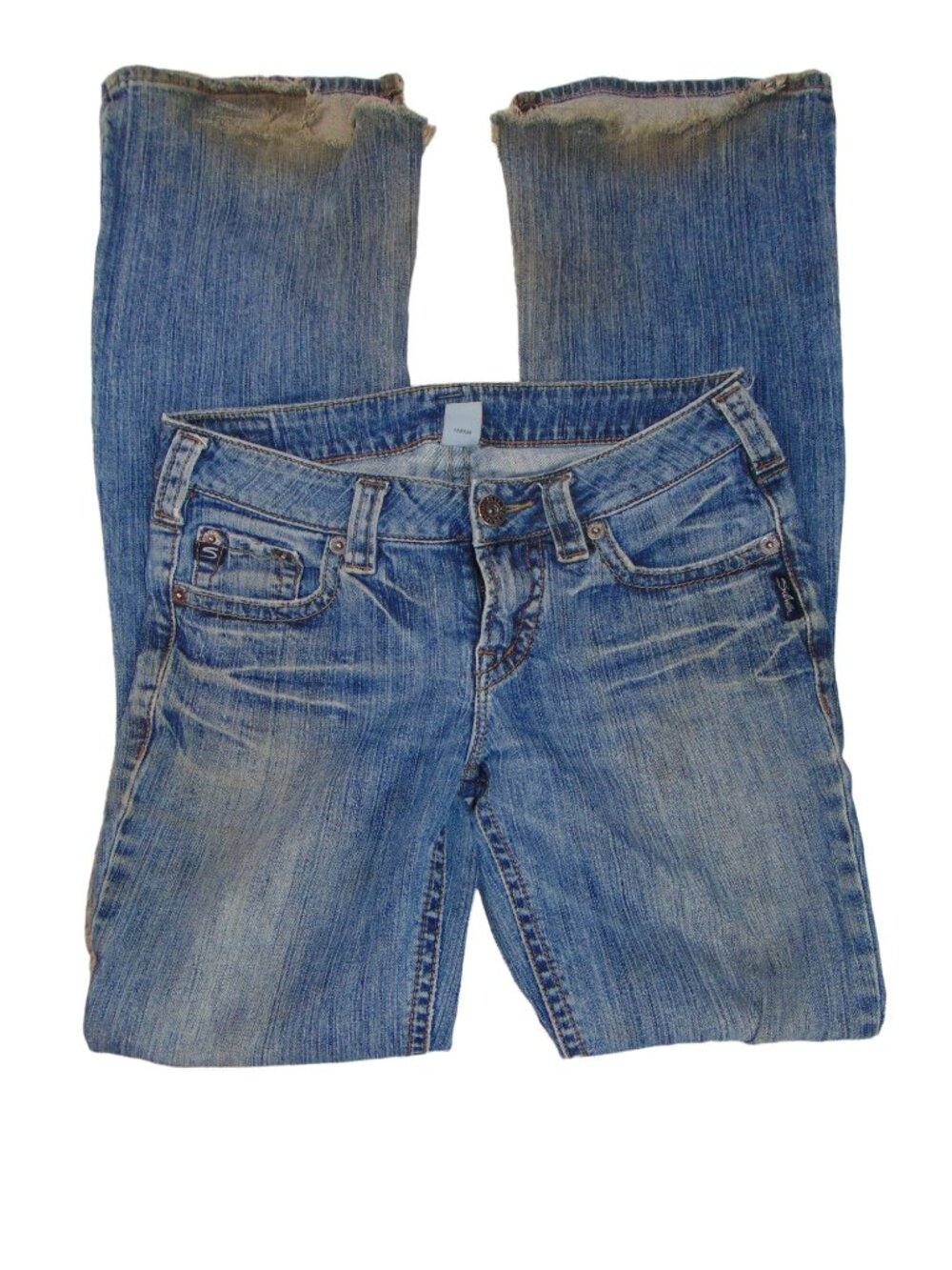 Silver Jeans Co. Womens Distressed Blue Denim Bootcut Jeans Size 28 With Frayed
